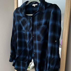 Laju Blue Button Down Plaid Shirt